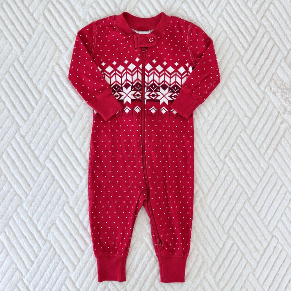Hanna Andersson Baby 3-6M Red Fair Isle Organic Cotton Zip Sleeper Pajamas PJs
